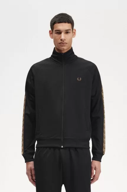 Fred Perry Contrast Tape Men’s Track Jackets Black Brown | DSXBJ1632