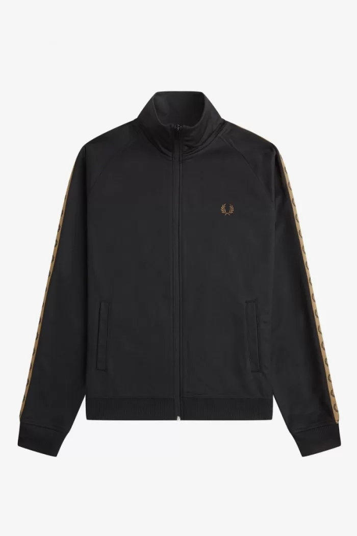 Fred Perry Contrast Tape Men’s Track Jackets Black Brown | DSXBJ1632