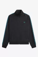 Fred Perry Contrast Tape Men’s Track Jackets Black Cyber Blue | BDNSO1607