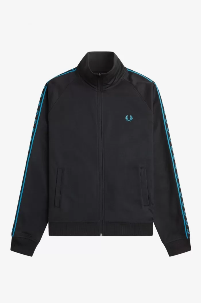 Fred Perry Contrast Tape Men’s Track Jackets Black Cyber Blue | BDNSO1607