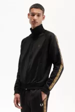 Fred Perry Contrast Tape Men’s Track Jackets Black Green | MZWPG8451