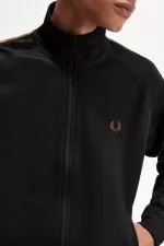 Fred Perry Contrast Tape Men’s Track Jackets Black Green | MZWPG8451