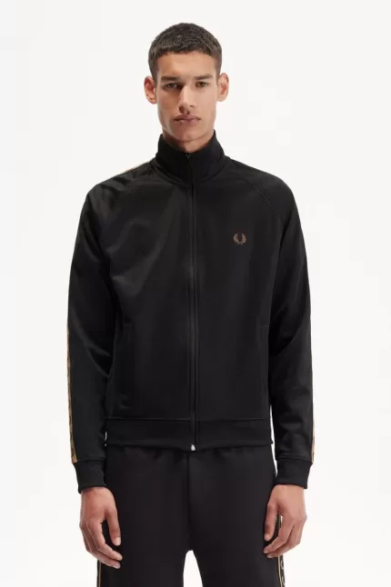 Fred Perry Contrast Tape Men’s Track Jackets Black Green | MZWPG8451