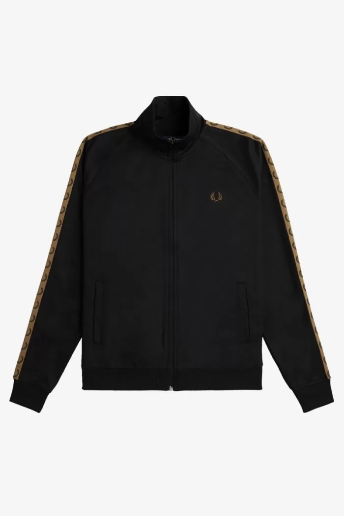 Fred Perry Contrast Tape Men’s Track Jackets Black Green | MZWPG8451