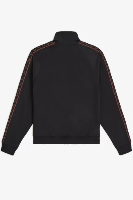 Fred Perry Contrast Tape Men’s Track Jackets Black Whisky Brown | PHWVQ7639