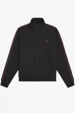 Fred Perry Contrast Tape Men’s Track Jackets Black Whisky Brown | PHWVQ7639