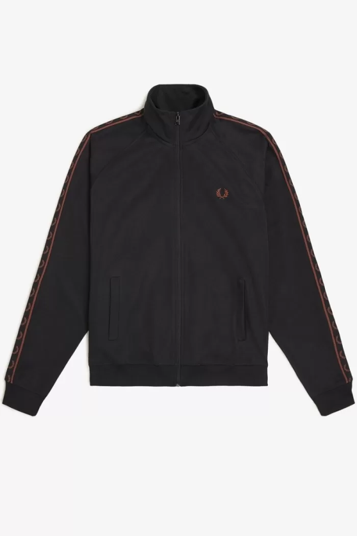 Fred Perry Contrast Tape Men’s Track Jackets Black Whisky Brown | PHWVQ7639