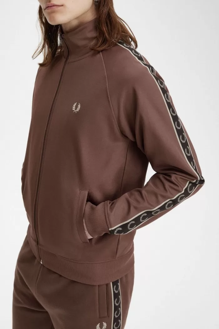 Fred Perry Contrast Tape Men’s Track Jackets Dark Red Warm Grey | PENGF1258