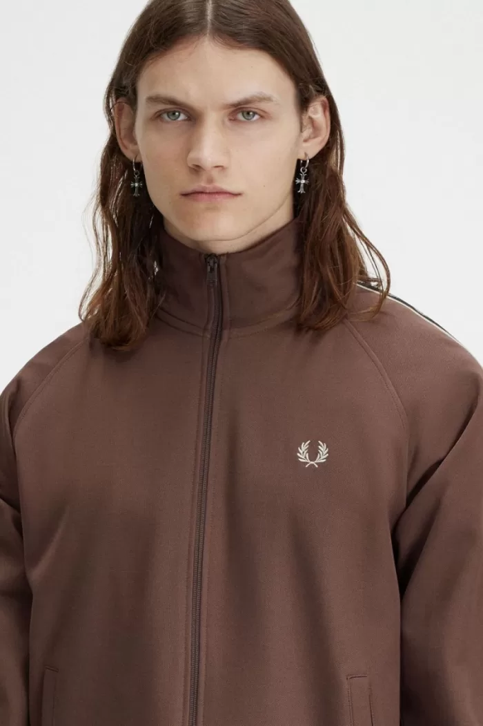 Fred Perry Contrast Tape Men’s Track Jackets Dark Red Warm Grey | PENGF1258