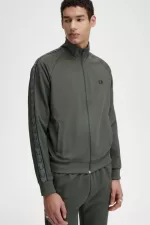 Fred Perry Contrast Tape Men’s Track Jackets Field Green Black | XOMAS7806