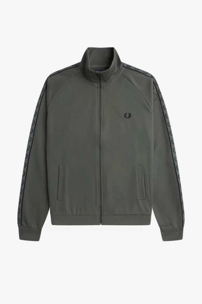 Fred Perry Contrast Tape Men’s Track Jackets Field Green Black | XOMAS7806