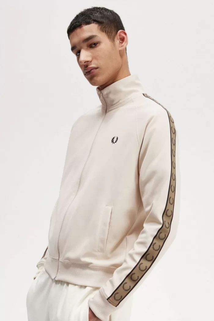 Fred Perry Contrast Tape Men’s Track Jackets Oatmeal Brown | KWUCF3780