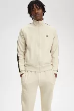 Fred Perry Contrast Tape Men’s Track Jackets Oatmeal Warm Grey | IWYRF2508