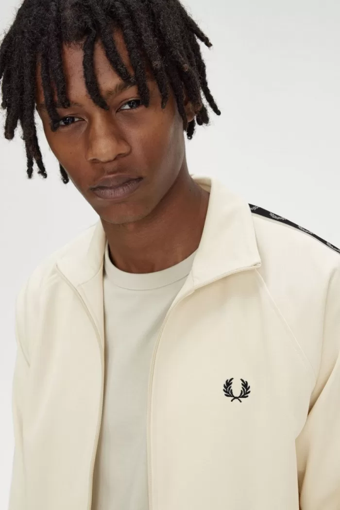 Fred Perry Contrast Tape Men’s Track Jackets Oatmeal Warm Grey | IWYRF2508