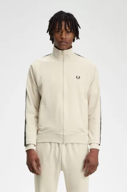 Fred Perry Contrast Tape Men’s Track Jackets Oatmeal Warm Grey | IWYRF2508