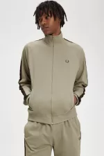 Fred Perry Contrast Tape Men’s Track Jackets Warm Grey Dark Red | KSRAT0179