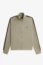 Fred Perry Contrast Tape Men’s Track Jackets Warm Grey Dark Red | KSRAT0179