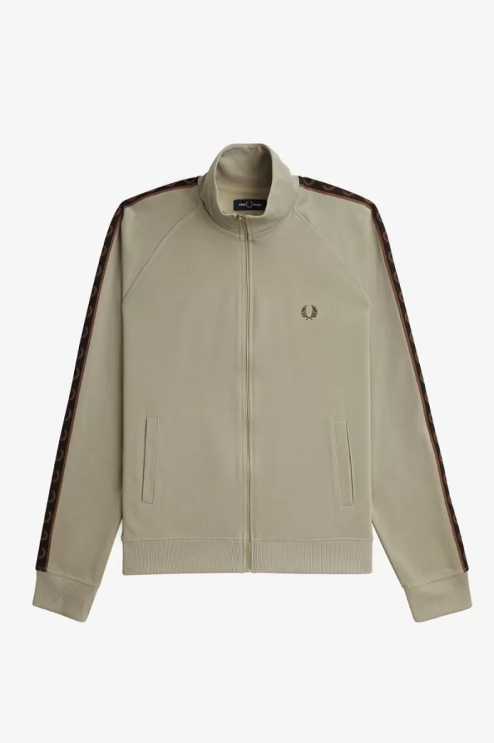 Fred Perry Contrast Tape Men’s Track Jackets Warm Grey Dark Red | KSRAT0179