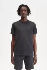 Fred Perry Contrast Tape Ringer Men’s T-Shirt Anchor Grey Black | PDZEF6392