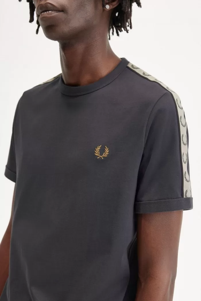 Fred Perry Contrast Tape Ringer Men’s T-Shirt Anchor Grey Black | PDZEF6392