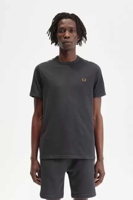 Fred Perry Contrast Tape Ringer Men’s T-Shirt Anchor Grey Black | PDZEF6392