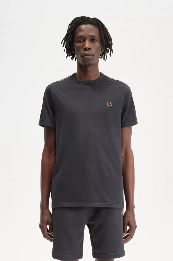 Fred Perry Contrast Tape Ringer Men’s T-Shirt Anchor Grey Black | PDZEF6392