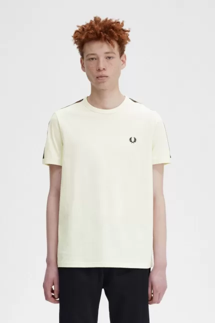 Fred Perry Contrast Tape Ringer Men’s T-Shirt Beige Whisky Brown | DPZGL2906