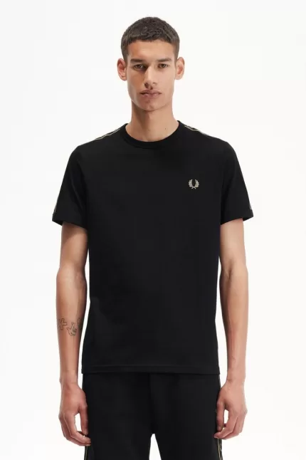 Fred Perry Contrast Tape Ringer Men’s T-Shirt Black Green | FCBJX4905