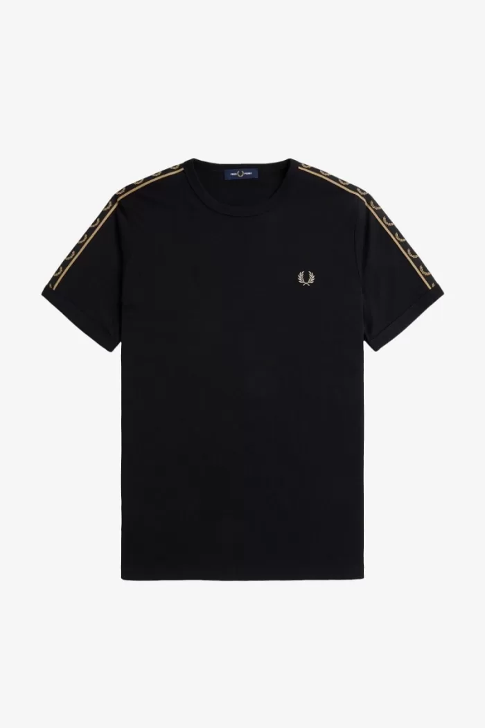 Fred Perry Contrast Tape Ringer Men’s T-Shirt Black Green | FCBJX4905