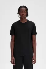 Fred Perry Contrast Tape Ringer Men’s T-Shirt Black Whisky Brown | PJLIH8419