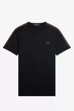 Fred Perry Contrast Tape Ringer Men’s T-Shirt Black Whisky Brown | PJLIH8419