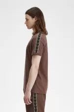 Fred Perry Contrast Tape Ringer Men’s T-Shirt Dark Red Warm Grey | YJOEB7359