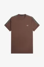 Fred Perry Contrast Tape Ringer Men’s T-Shirt Dark Red Warm Grey | YJOEB7359