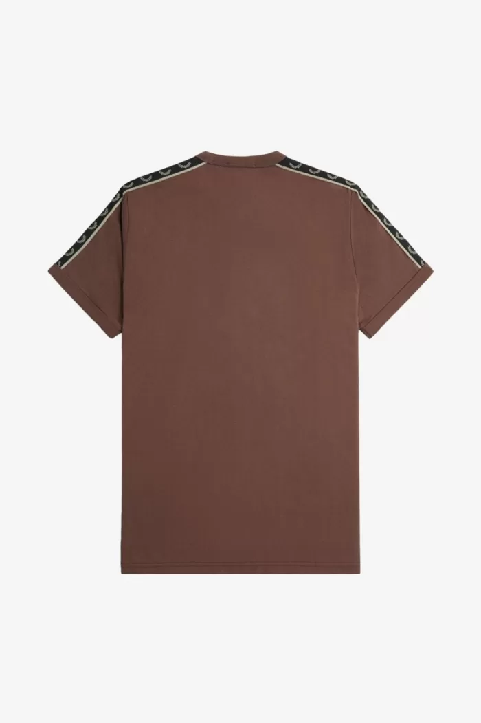 Fred Perry Contrast Tape Ringer Men’s T-Shirt Dark Red Warm Grey | YJOEB7359