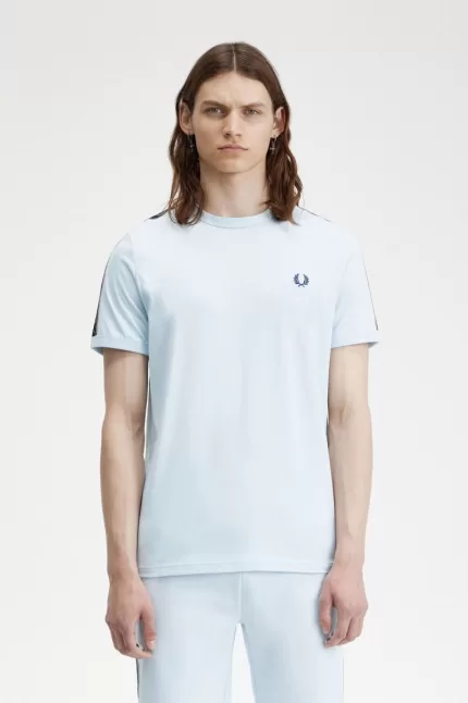 Fred Perry Contrast Tape Ringer Men’s T-Shirt Light Aqua Warm Grey | HDVRB3672