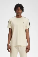 Fred Perry Contrast Tape Ringer Men’s T-Shirt Oatmeal Warm Grey | YARFZ8367