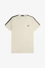 Fred Perry Contrast Tape Ringer Men’s T-Shirt Oatmeal Warm Grey | YARFZ8367