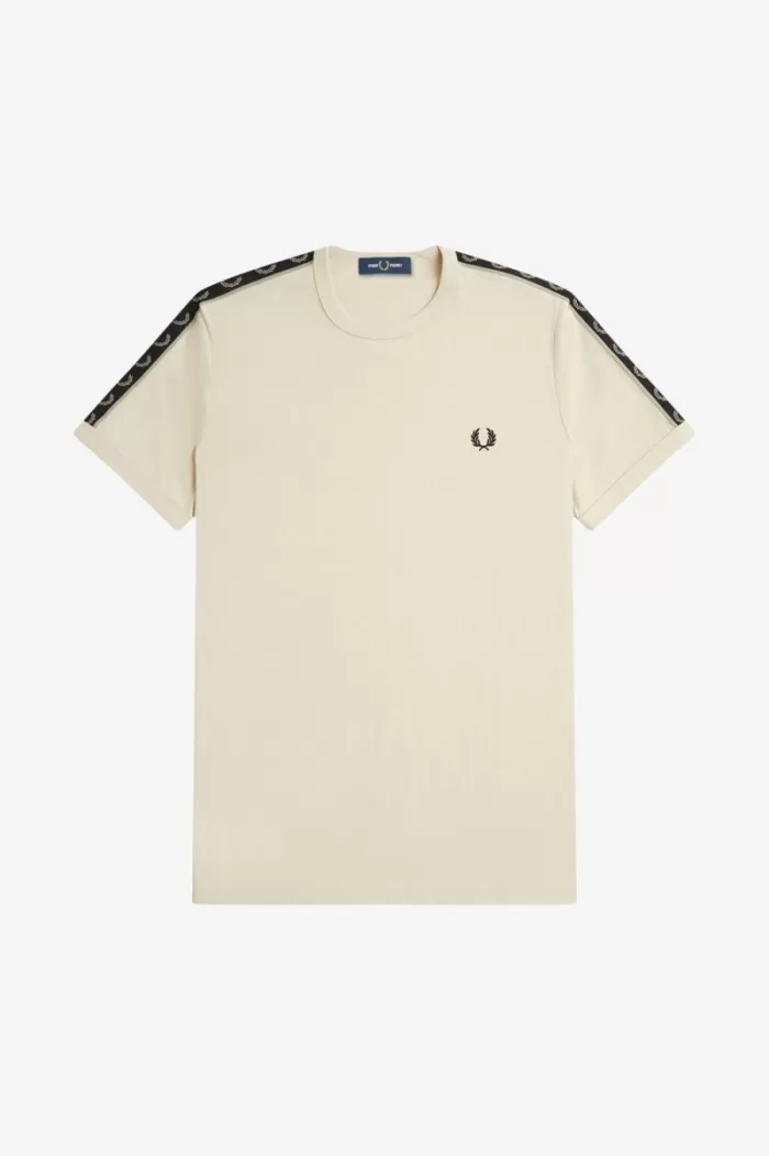 Fred Perry Contrast Tape Ringer Men’s T-Shirt Oatmeal Warm Grey | YARFZ8367