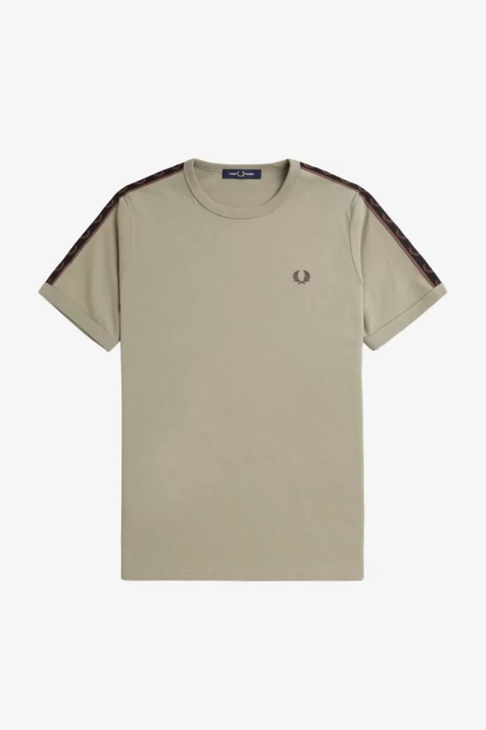 Fred Perry Contrast Tape Ringer Men’s T-Shirt Warm Grey Dark Red | IJOAT5847