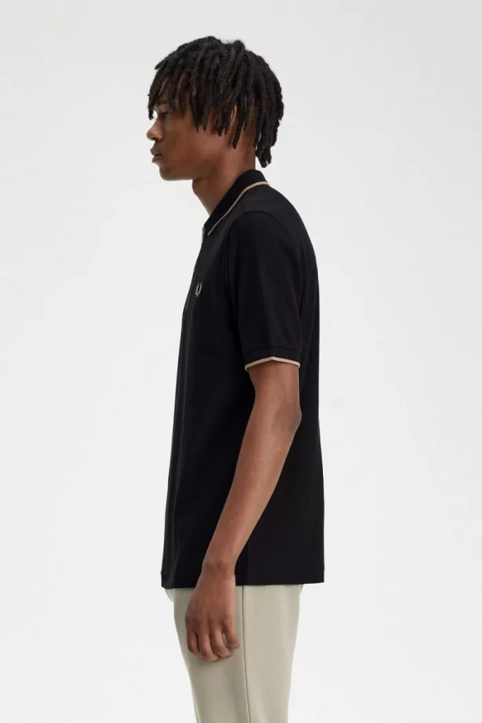 Fred Perry Crepe Pique Zip Neck Men’s Polo Shirt Black | ANKMW6105