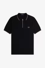 Fred Perry Crepe Pique Zip Neck Men’s Polo Shirt Black | ANKMW6105