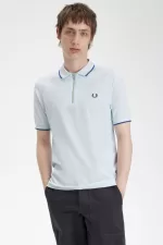 Fred Perry Crepe Pique Zip Neck Men’s Polo Shirt Light Aqua | PCQBX9503