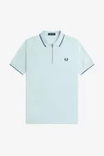 Fred Perry Crepe Pique Zip Neck Men’s Polo Shirt Light Aqua | PCQBX9503