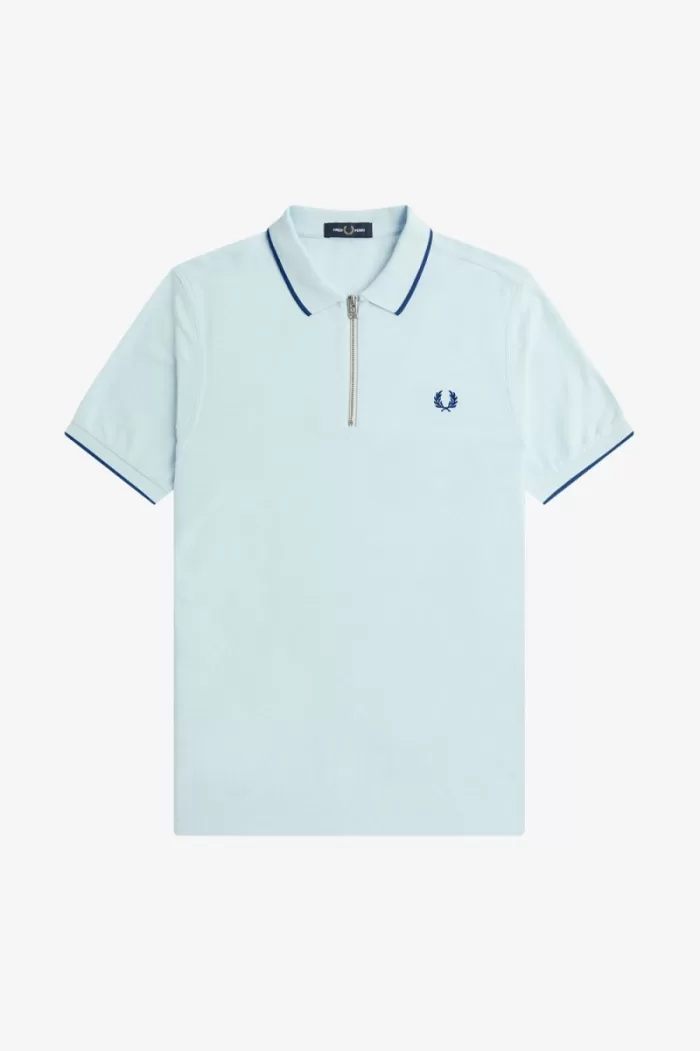 Fred Perry Crepe Pique Zip Neck Men’s Polo Shirt Light Aqua | PCQBX9503