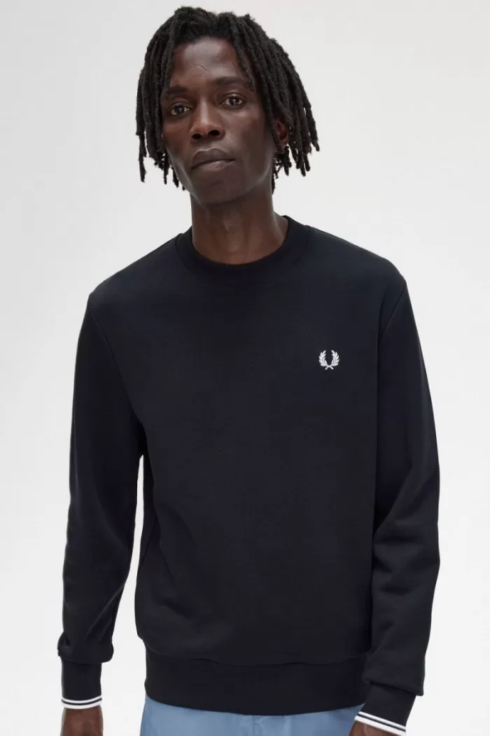 Fred Perry Crew Neck Men’s Sweatshirts Black | SCZFQ5493