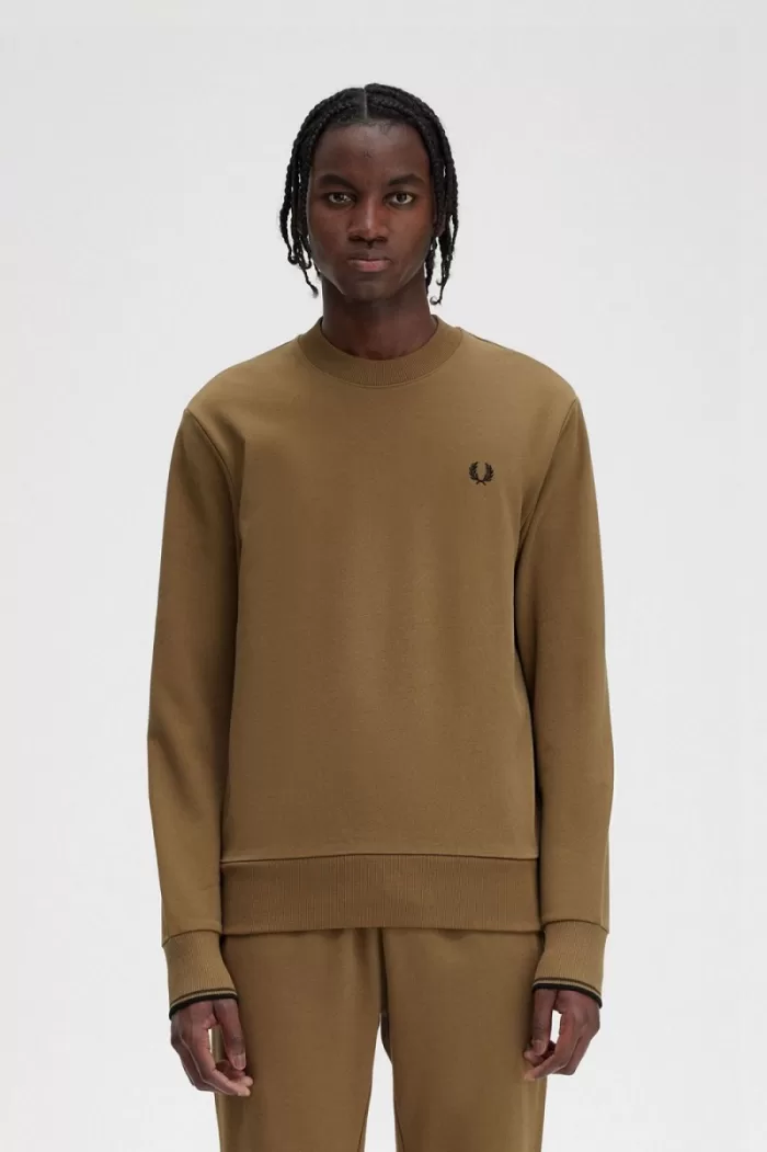 Fred Perry Crew Neck Men’s Sweatshirts Brown Burnt Tobacco | MDXFI9186