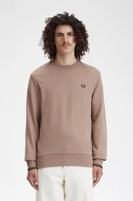 Fred Perry Crew Neck Men’s Sweatshirts Dark Pink Black | RWOAM5198