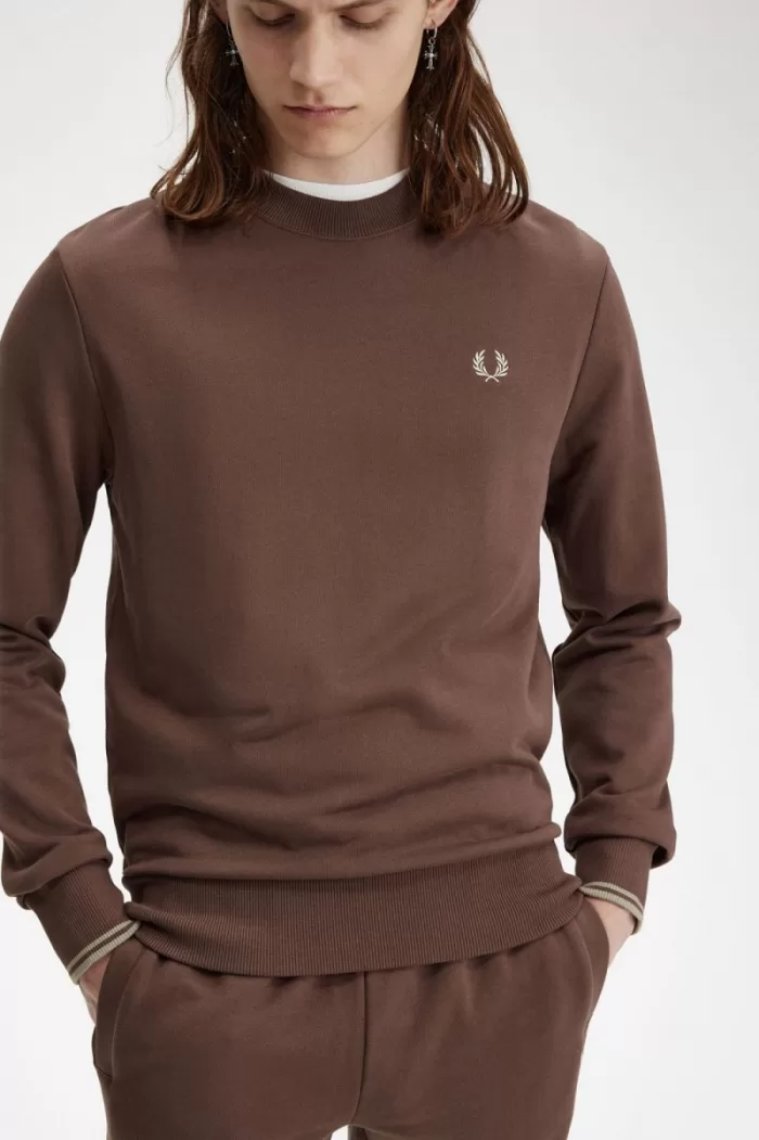 Fred Perry Crew Neck Men’s Sweatshirts Dark Red Warm Grey | SOJYB3974