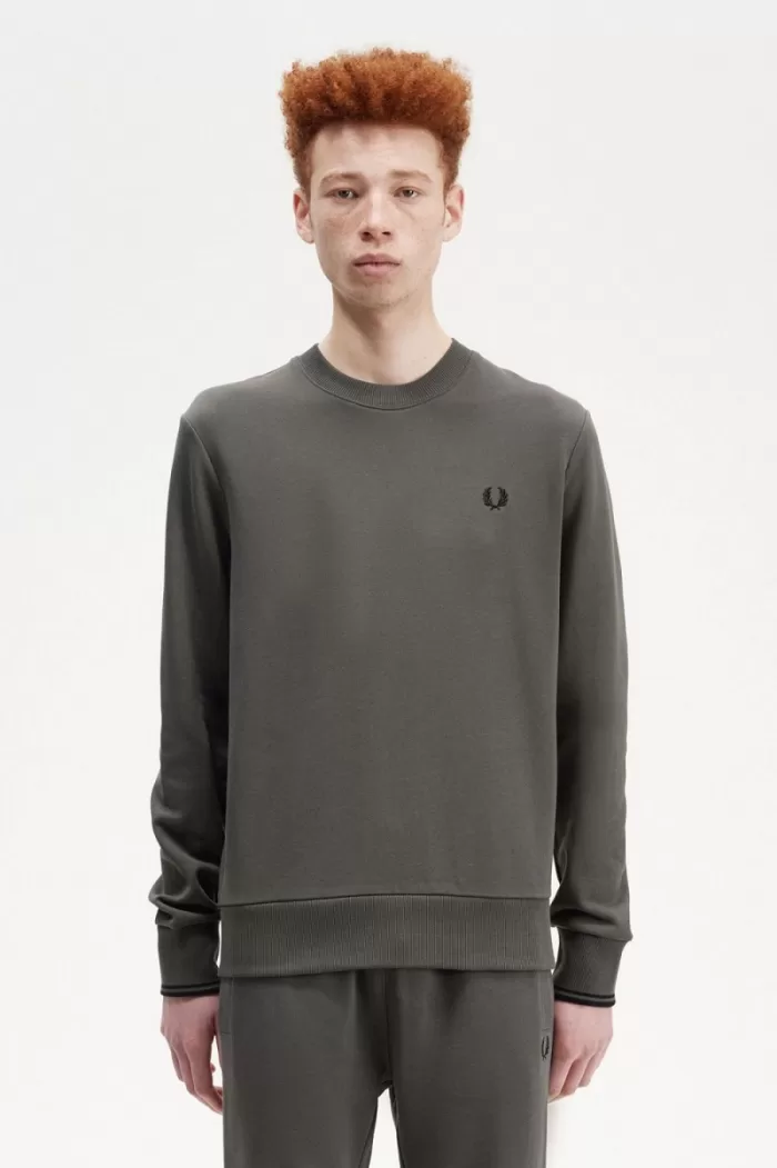 Fred Perry Crew Neck Men’s Sweatshirts Field Green | HPRTN2867