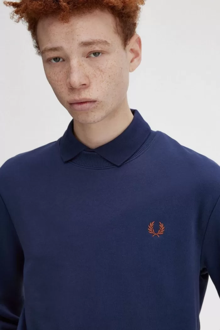 Fred Perry Crew Neck Men’s Sweatshirts French Navy Whisky Brown | YJOUR5793